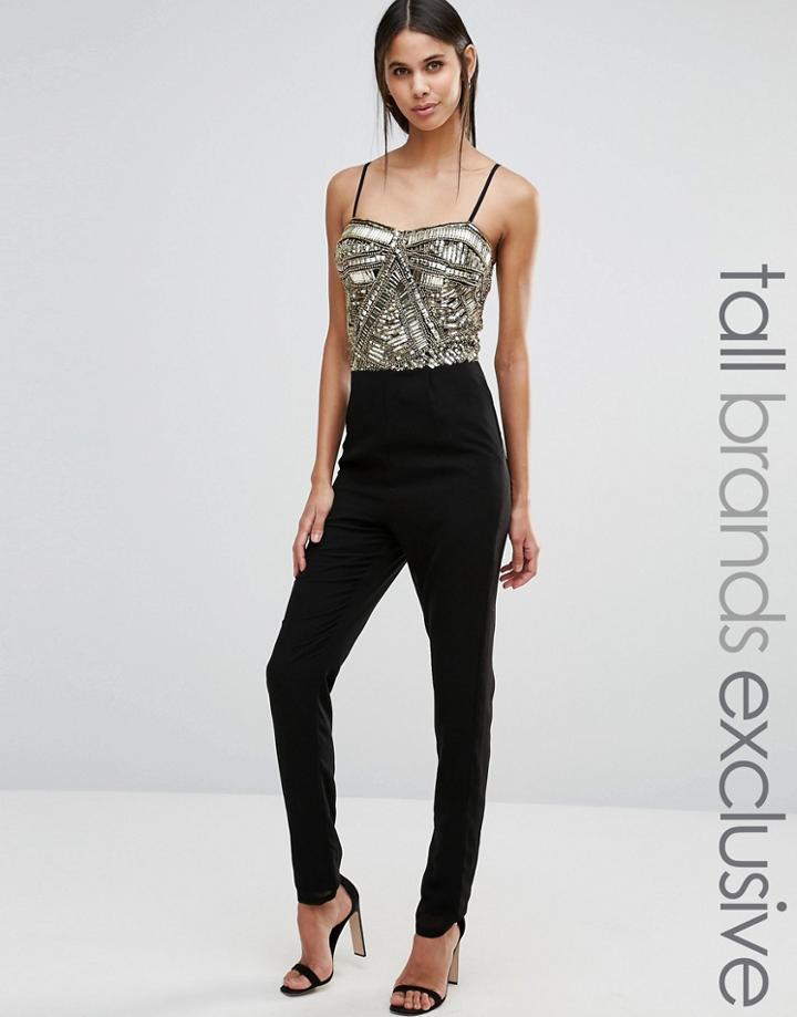 Maya Tall Basque Detail Embellished Tailored Jumpsuit - Black