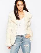 Brave Soul Short Faux Fur Jacket - Cream