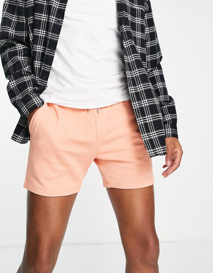 Asos Design Skinny Jersey Shorts In Shorter Length In Pastel Orange