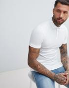 Asos Design Longline Muscle Polo With Bound Curved Hem In White - White