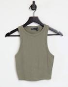 Asos Design Racer Tank In Waffle In Khaki-green
