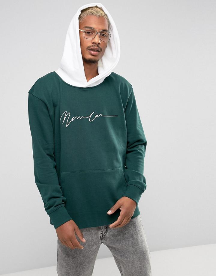 Mennace Drop Shoulder Hoodie In Green - Gray