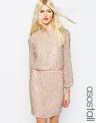 Asos Tall Premium Pearl Cluster Long Sleeve Mini Dress - Blush