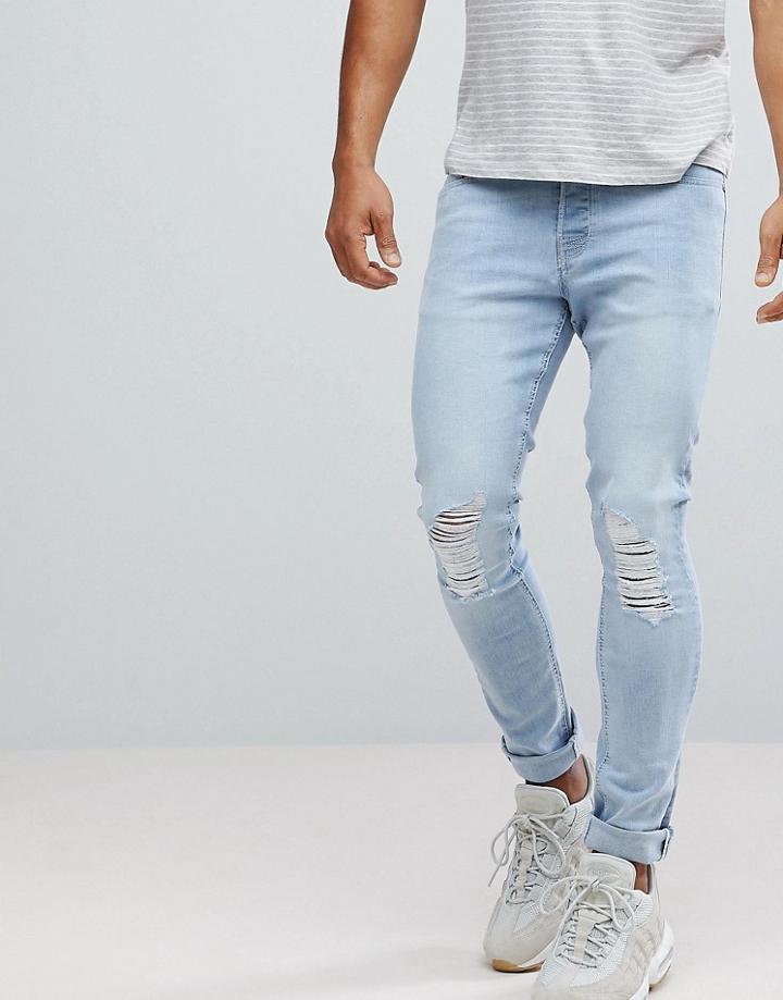 Hoxton Denim Super Skinny Jeans In Light Blue - Blue