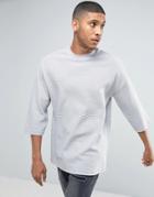 Asos Oversized T-shirt With 3/4 Sleeve And Turtleneck In Rib - Gray