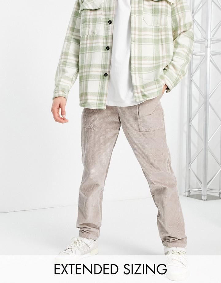 Asos Design Skater Fit Pants In Diagonal Cut Cord In Beige-neutral