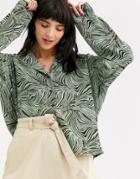 Weekday Arin Abstract Print Shirt In Brown And Mint