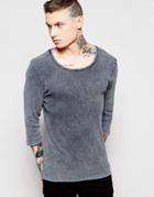 Asos Rib Jersey Exreme Muscle 3/4 Sleeve T-shirt In Acid Wash - Gray