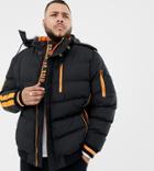 Soul Star Plus Piped Puffer With Faux Fur Hood - Black