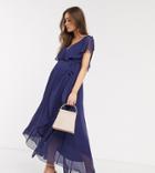 Asos Design Maternity Split Sleeve Cape Back Dipped Hem Maxi Dress With Tie Shoulder-multi