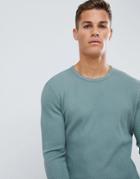 Celio Garment Dyed Long Sleeve Top In Waffle - Green