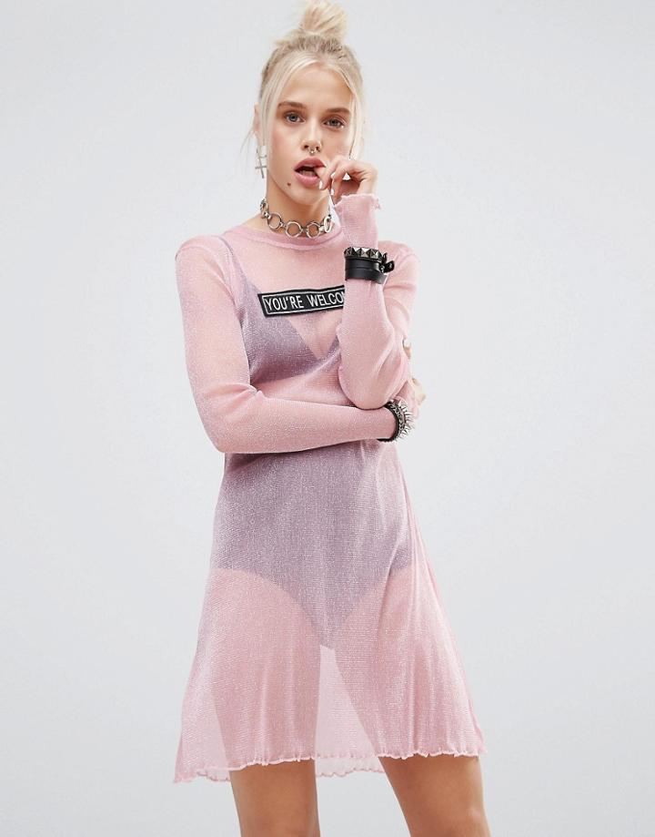 The Ragged Priest Glitter Mesh Dress - Pink