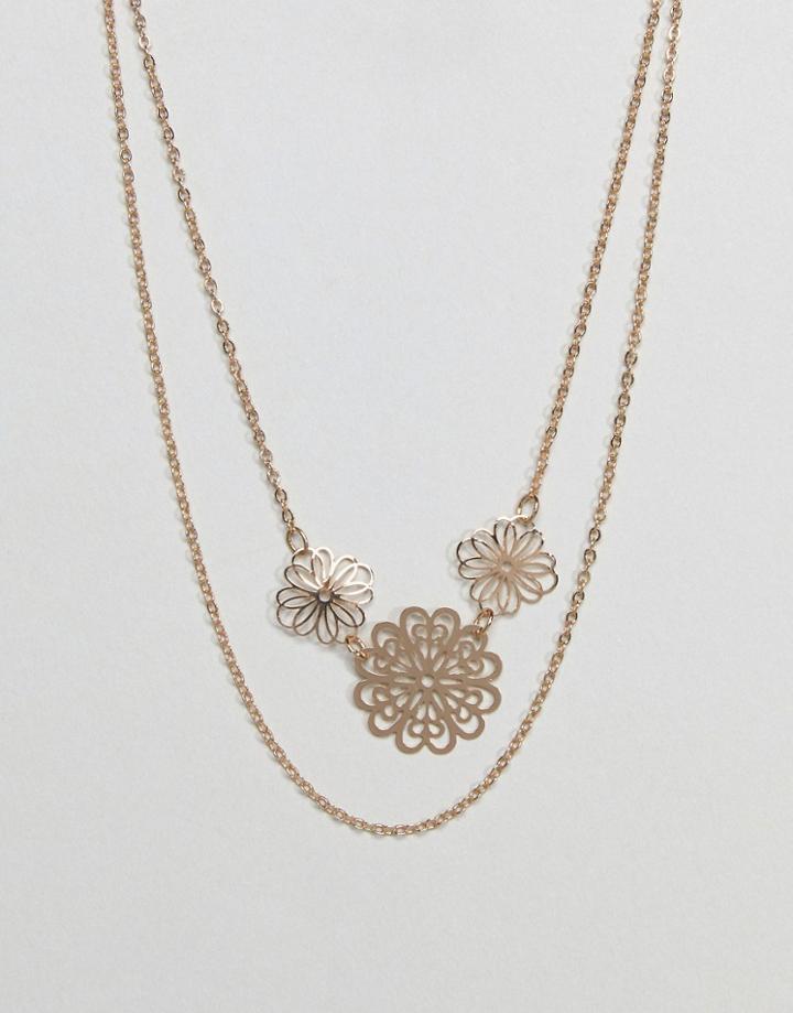 Asos Pretty Cut Out Disc Multirow Necklace - Gold