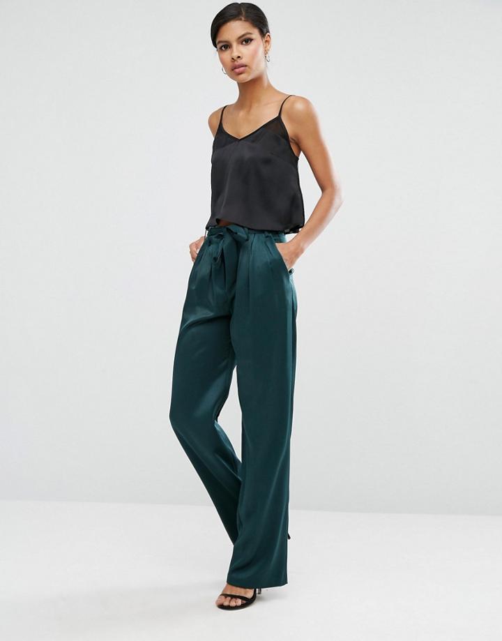 Asos Soft Luxe Pant With Tie Belt - Green