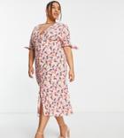 Nobody's Child Plus Alexis Button Front Dress In Red Floral Print-pink