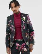Twisted Tailor Super Skinny Suit Jacket In Floral Print - Black