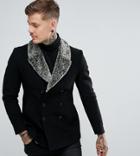 Noose & Monkey Peacoat With Faux Fur Collar - Black