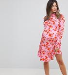 Asos Maternity Turtleneck Mini Dress With Godets In Floral Print - Multi