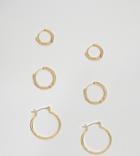 Asos Design Hoop Earring Pack With Cut Out In Gold Tone - Gold