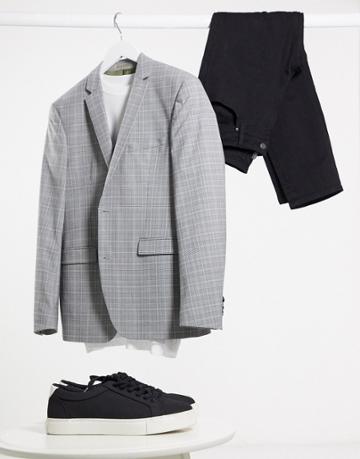 Esprit Slim Suit Jacket In Gray Check