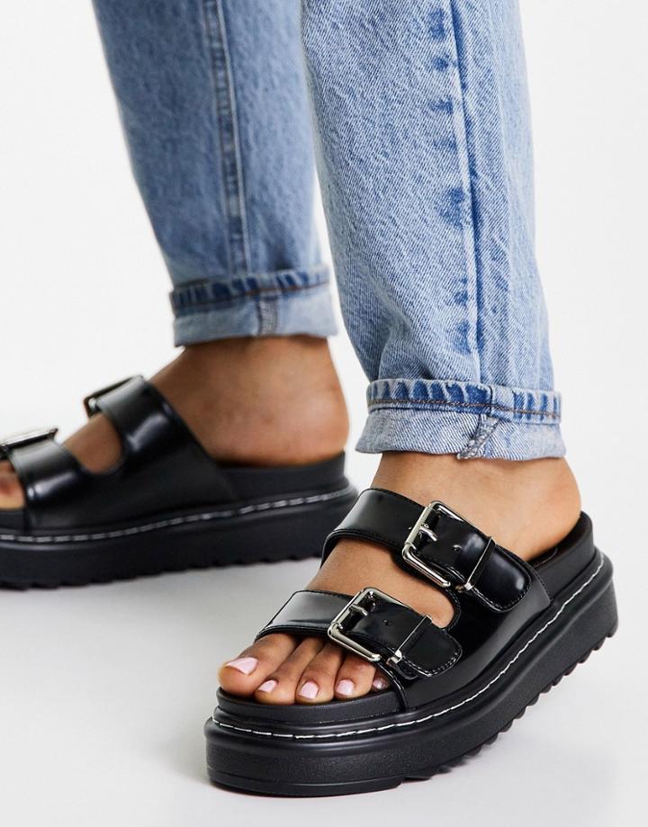 Na-kd Double Buckle Flatform Sandals In Black