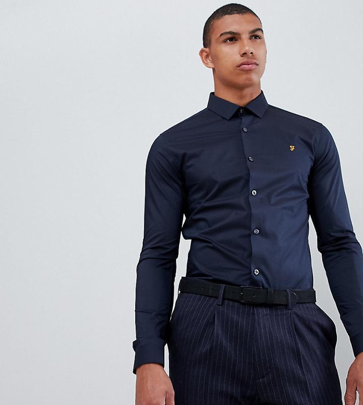 Farah Swinton Skinny Smart Poplin Shirt With Stretch In Navy - Navy