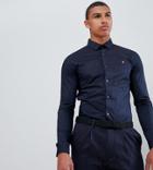 Farah Swinton Skinny Smart Poplin Shirt With Stretch In Navy - Navy