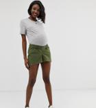 Asos Design Maternity Easy Casual Short With Exposed Zip With Under Bump Waistband - Green