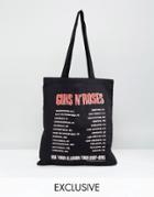 Reclaimed Vintage Inspired Tote Bag In Black With Guns N Roses Tour Print - Black
