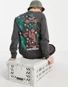 Asos Design Oversized Long Sleeve T-shirt In Dark Gray With Skeleton Back Print-black