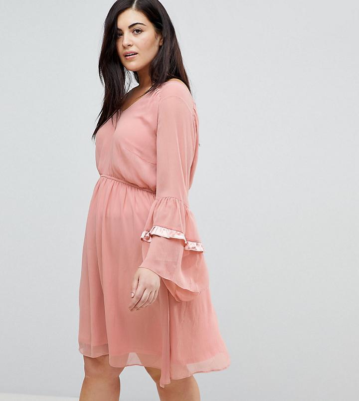 Lost Ink Plus Smock Dress With Tiered Ruffle Sleeves - Pink