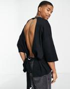 Asos Design Oversized T-shirt With Open Tie Back In Black