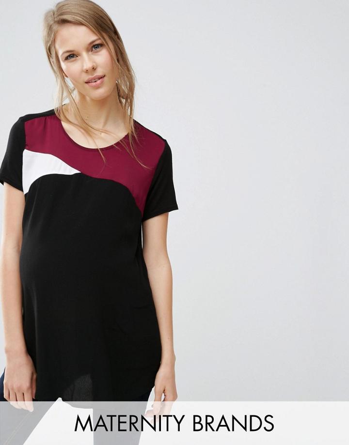 New Look Maternity Satin Color Block Jersey Back T-shirt - Red