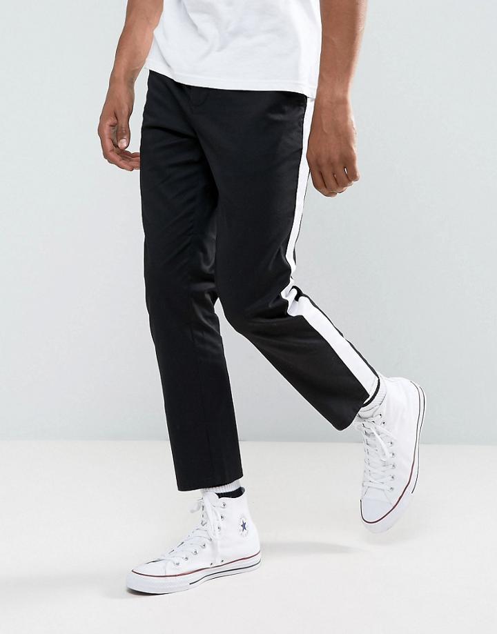 Asos Slim Chinos With Side Stripe In Black - Black