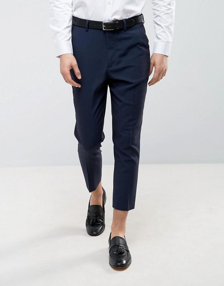Asos Tapered Smart Pants In Navy Seersucker - Navy