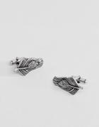 Asos Cufflinks With Feather Design In Burnished Silver - Silver