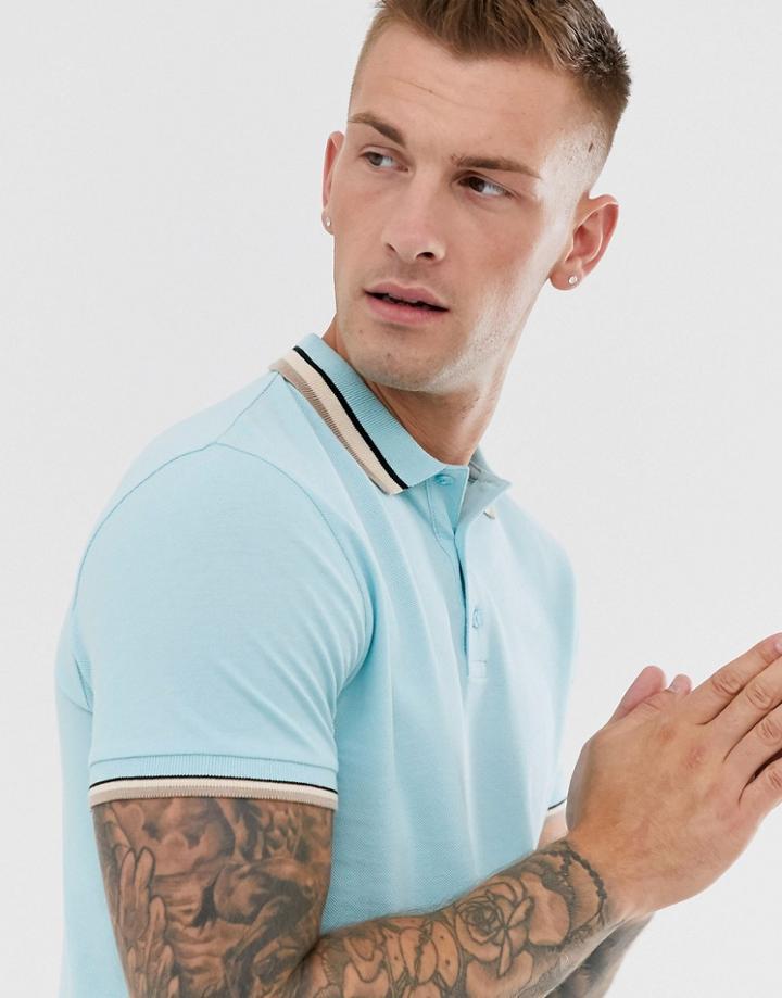 Asos Design Polo Shirt In Pique With Contrast Tipping-blue