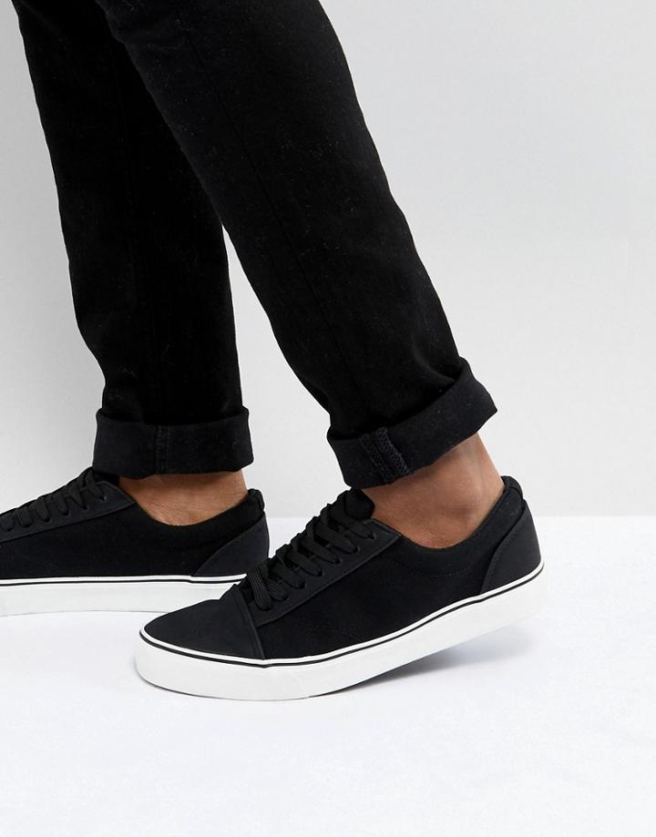 New Look Canvas Lace Up Sneakers In Black - Black