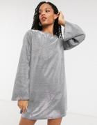 Elvi Metallic Mini Dress In Silver