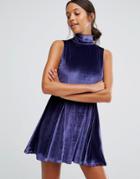 Love & Other Things High Neck Velvet Skater Dress - Blue