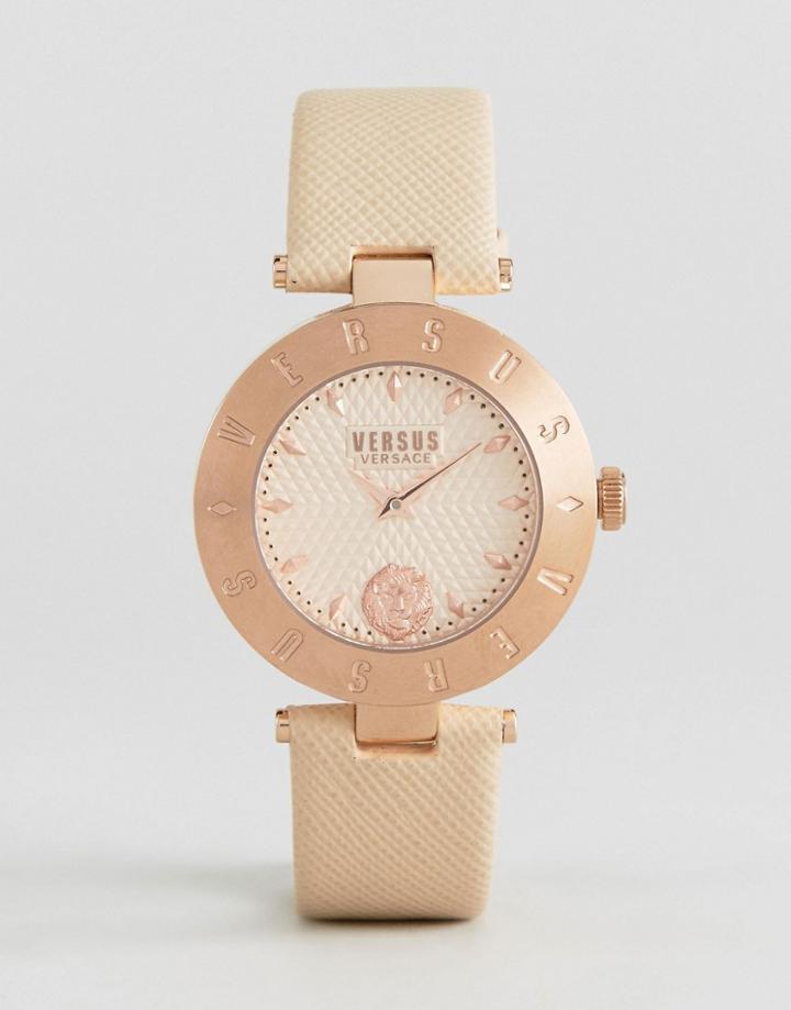 Versus Versace S7714 Logo Leather Watch In Nude - Beige