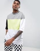 Asos Oversized T-shirt With Neon Color Blocking & Mis-match Sleeves - White
