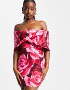 Asos Design Bardot Sweetheart Neckline Mini Dress In Rose Print-multi