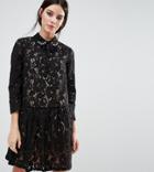 Asos Petite Premium Smock Dress With Embellished Collar In Lace - Black
