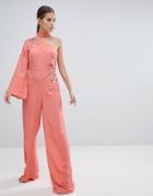 Asos Design Jumpsuit With Embroidery And One Shoulder - Pink