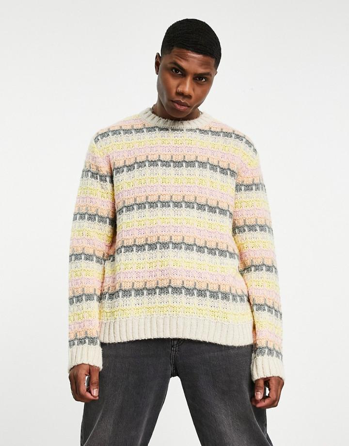 Asos Design Knitted Textured Stitch Sweater With In Pastel Tones-multi