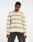 Asos Design Knitted Textured Stitch Sweater With In Pastel Tones-multi
