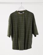 Asos Design Oversized T-shirt In Aztec Stripe With Curved Hem-brown