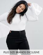 Missguided Plus Ribbed Flare Sleeve Top - White