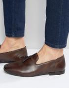 Asos Tassel Loafers In Brown Leather - Brown